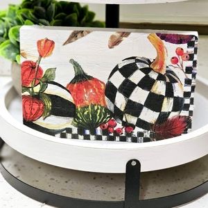 Mackenzie-Childs Courtly Check Print on Block Shelf Sitter Tiered Tray Decor